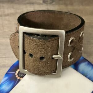 Brown leather wide cuff Bracelet #H51  genuine leather like new